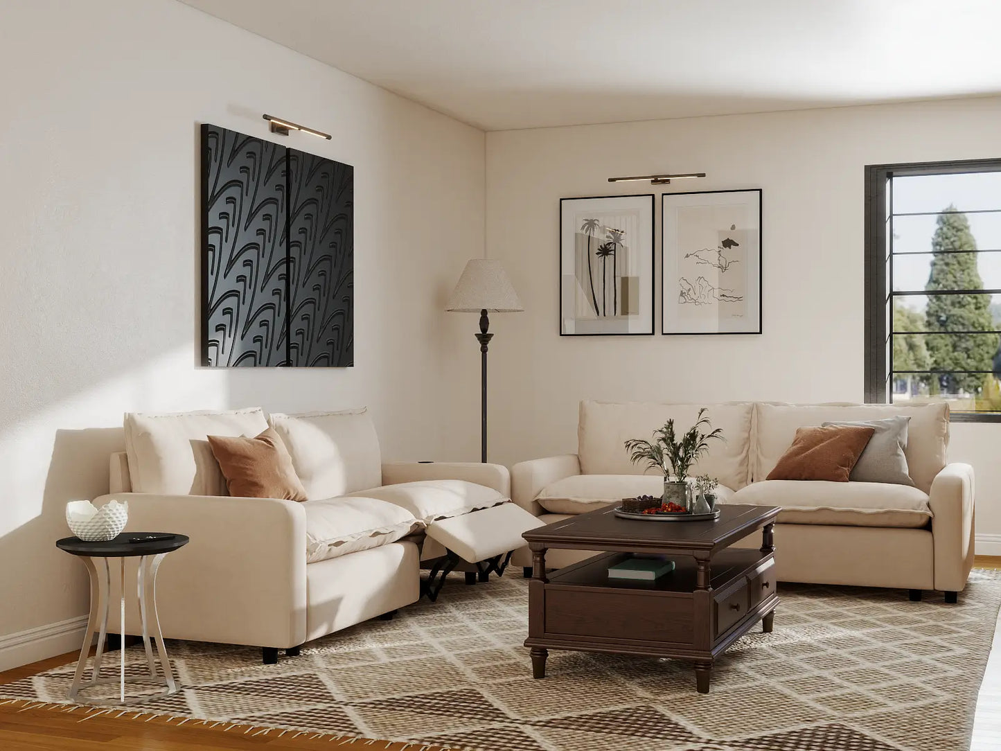 Modular Cero Reclining Sectionals | 4-Piece Beige Linen Grand Estate V-Shaped Sectionals 4-Seater