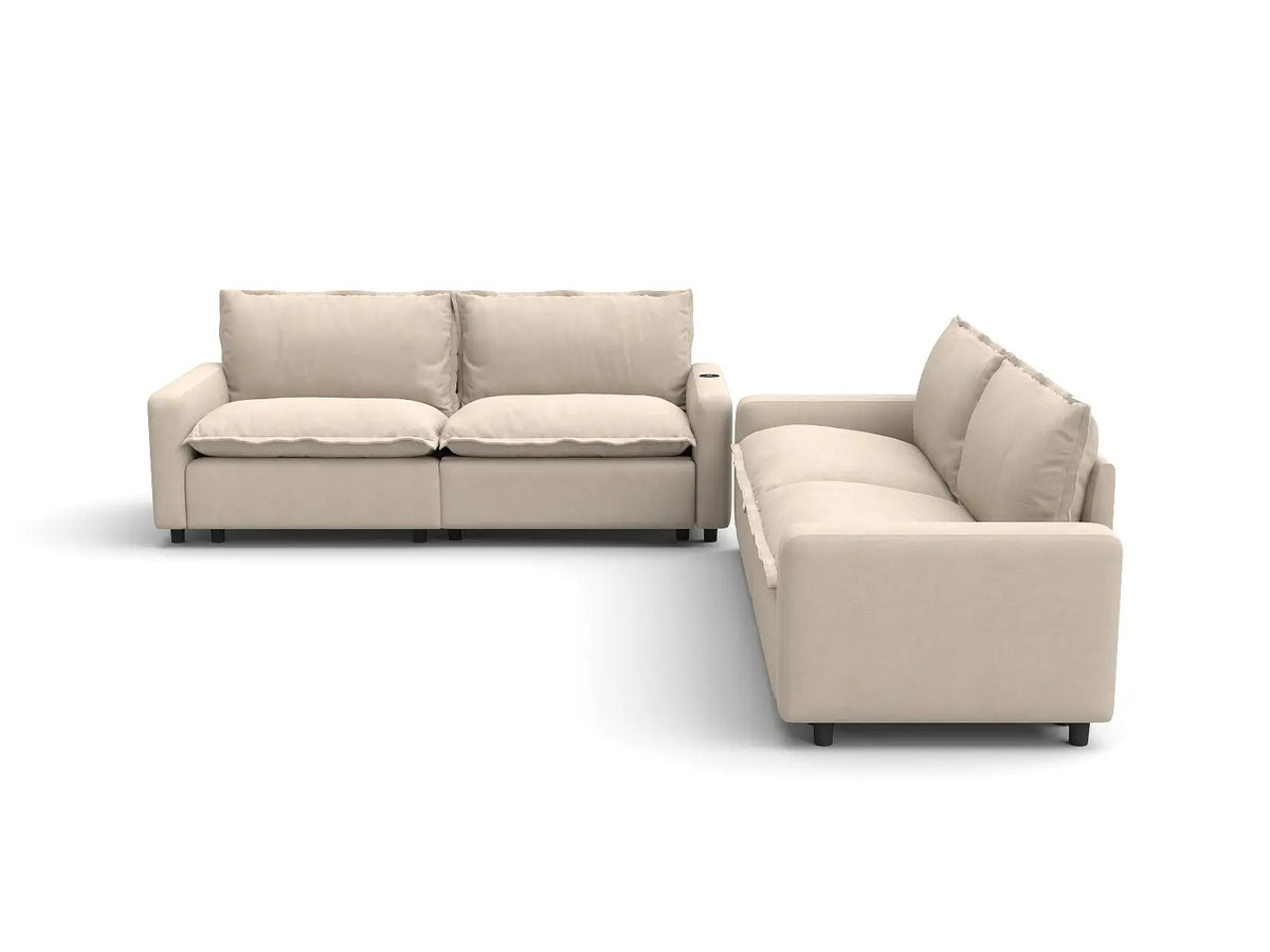 Modular Cero Reclining Sectionals | 4-Piece Beige Linen Grand Estate V-Shaped Sectionals 4-Seater