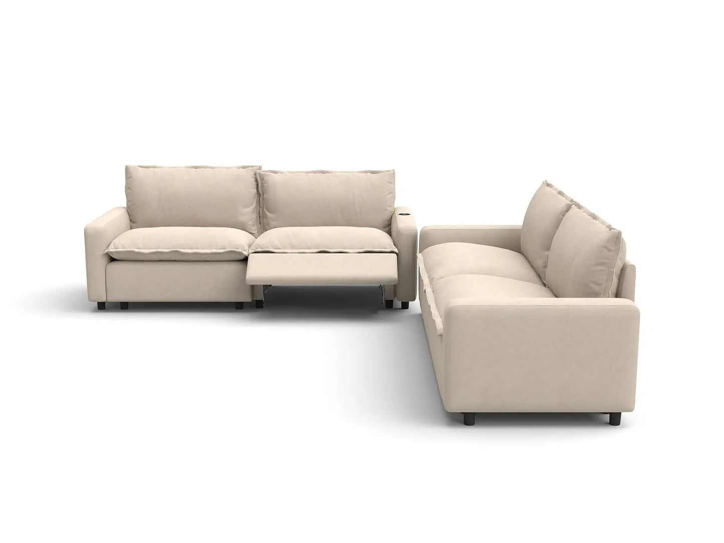 Modular Cero Reclining Sectionals | 4-Piece Beige Linen Grand Estate V-Shaped Sectionals 4-Seater