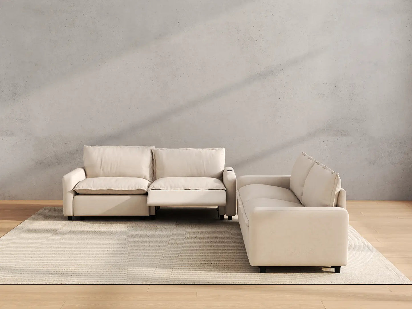 Modular Cero Reclining Sectionals | 4-Piece Beige Linen Grand Estate V-Shaped Sectionals 4-Seater