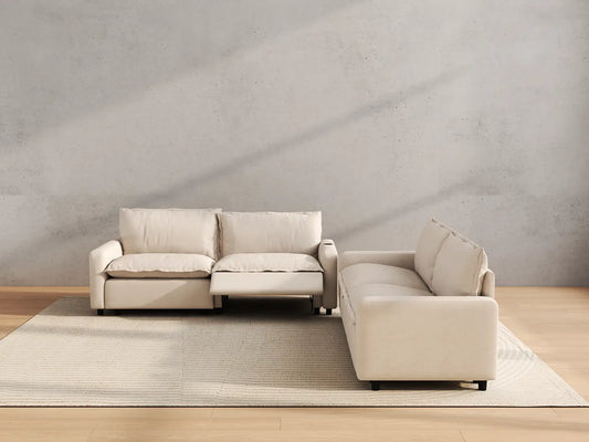 Modular Cero Reclining Sectionals | 4-Piece Beige Linen Grand Estate V-Shaped Sectionals 4-Seater