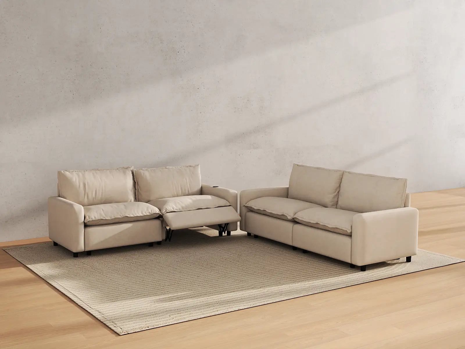 Modular Cero Recliner Sectional | 4-Piece Beige Linen Grand Estate V-Shaped Sectionals 4-Seater