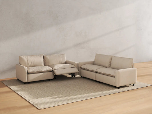 Modular Cero Reclining Sectionals | 4-Piece Beige Linen Grand Estate V-Shaped Sectionals 4-Seater