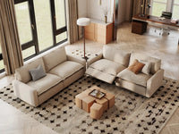 Modular Cero Reclining Sectionals | 4-Piece Beige Linen Grand Estate V-Shaped Sectionals 4-Seater