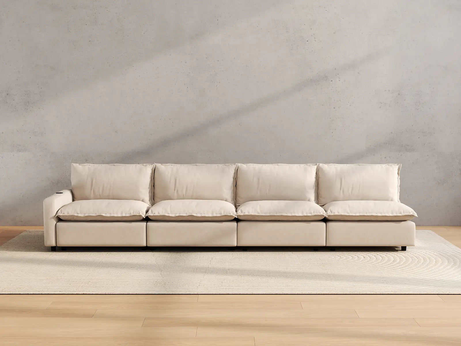 Modular Cero Sectional Couch with Recliner | 4-Piece Beige Linen Home Living Couch Sectionals 4-Seater