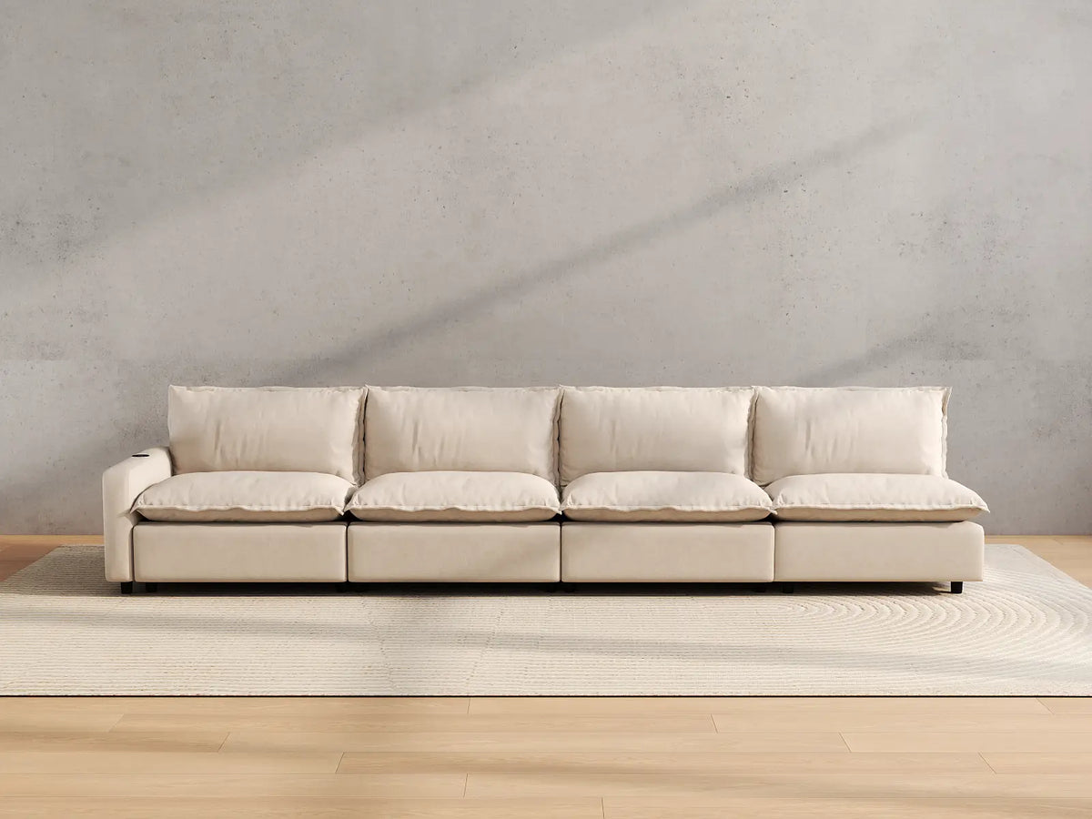 Modular Cero Reclining Sectionals | 4-Piece Beige Linen Home Living Couch Sectionals 4-Seater