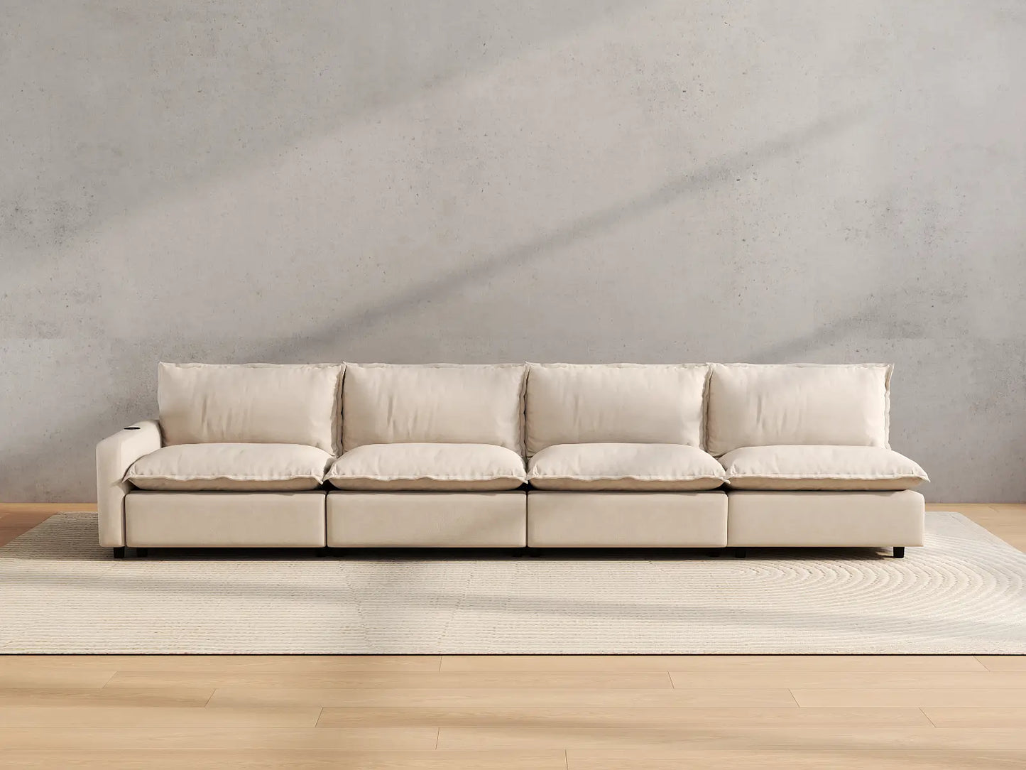 Modular Cero Reclining Sectionals | 4-Piece Beige Linen Home Living Couch Sectionals 4-Seater