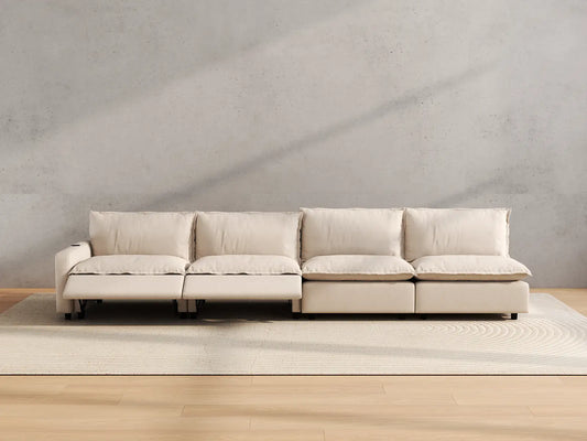 Modular Cero Reclining Sectionals | 4-Piece Beige Linen Home Living Couch Sectionals 4-Seater