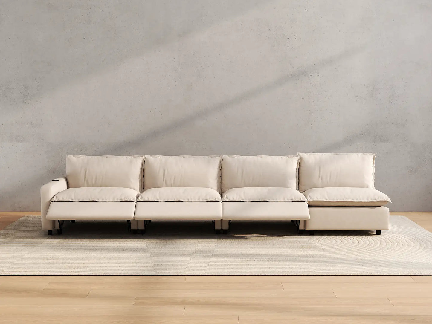 Modular Cero Reclining Sectionals | 4-Piece Beige Linen Home Living Couch Sectionals 4-Seater