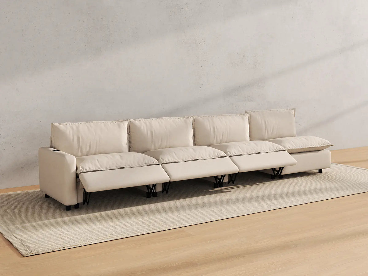 Modular Cero Reclining Sectionals | 4-Piece Beige Linen Home Living Couch Sectionals 4-Seater