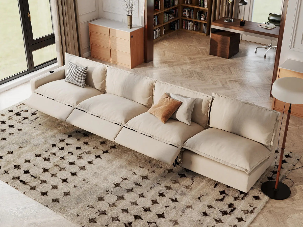 Modular Cero Reclining Sectionals | 4-Piece Beige Linen Home Living Couch Sectionals 4-Seater