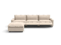 Modular Cero Reclining Sectionals | 4-Piece Beige Linen Home Living L-Shaped Sectionals 3-Seater with 1-Ottoman