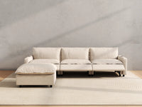 Modular Cero Reclining Sectionals | 4-Piece Beige Linen Home Living L-Shaped Sectionals 3-Seater with 1-Ottoman