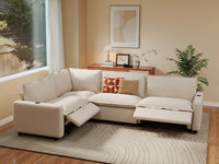 Modular Cero Reclining Sectionals | 4-Piece Beige Linen Home Living L-Shaped Sectionals 4-Seater