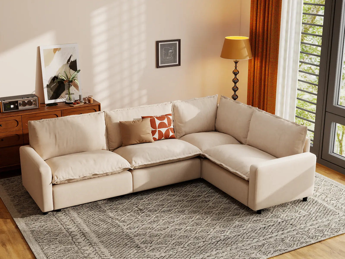 Modular Cero Modular Sectionals | 4-Piece Beige Linen Home Living L-Shaped Sectionals 4-Seater
