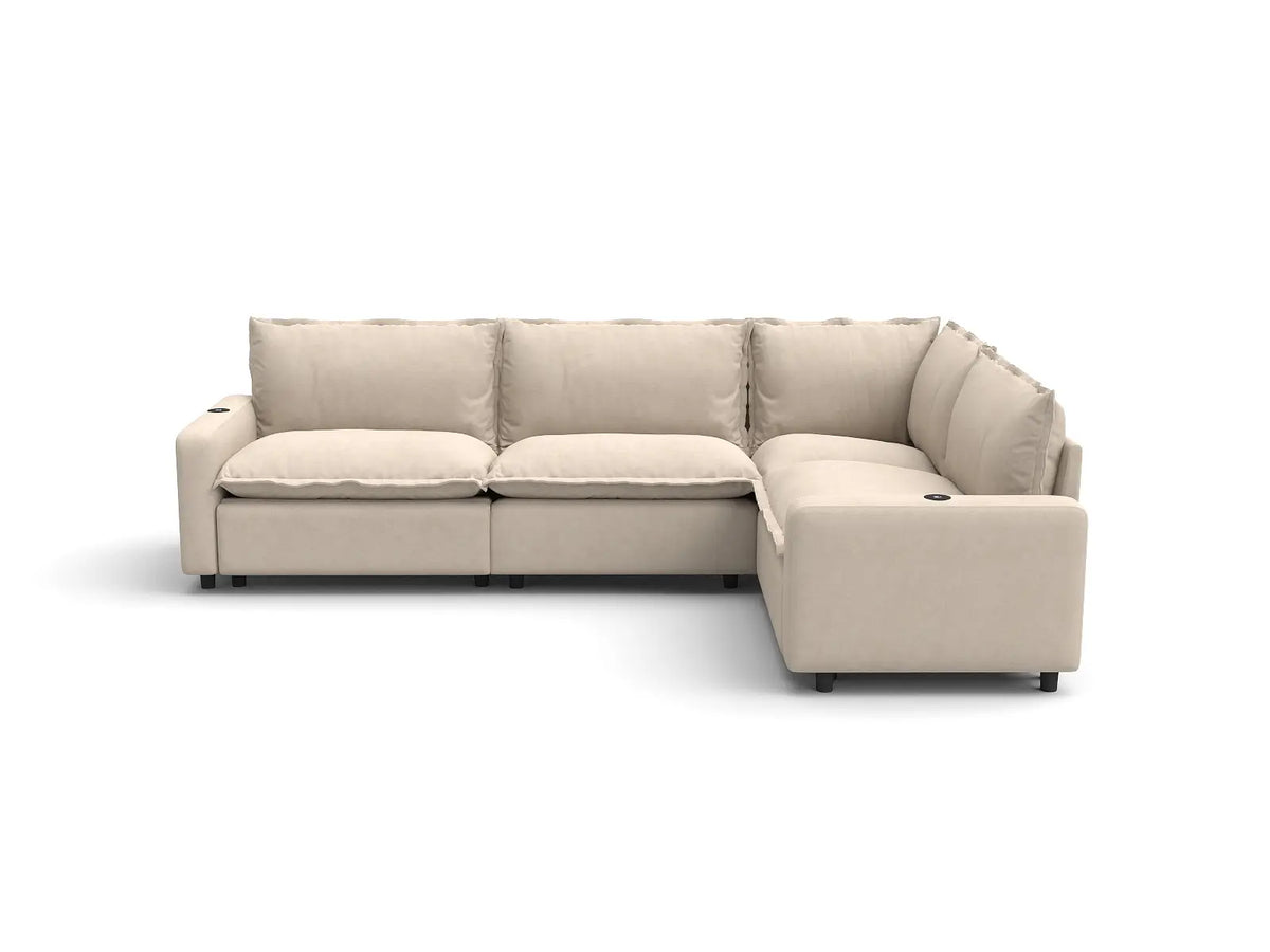 Modular Cero Reclining Sectionals | 4-Piece Beige Linen Home Living L-Shaped Sectionals 4-Seater