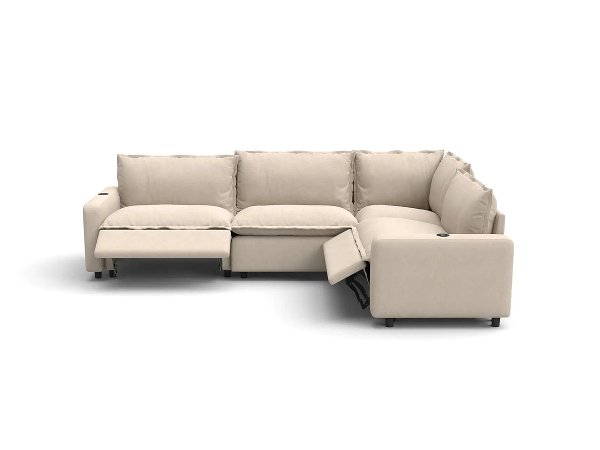 Modular Cero Reclining Sectionals | 4-Piece Beige Linen Home Living L-Shaped Sectionals 4-Seater