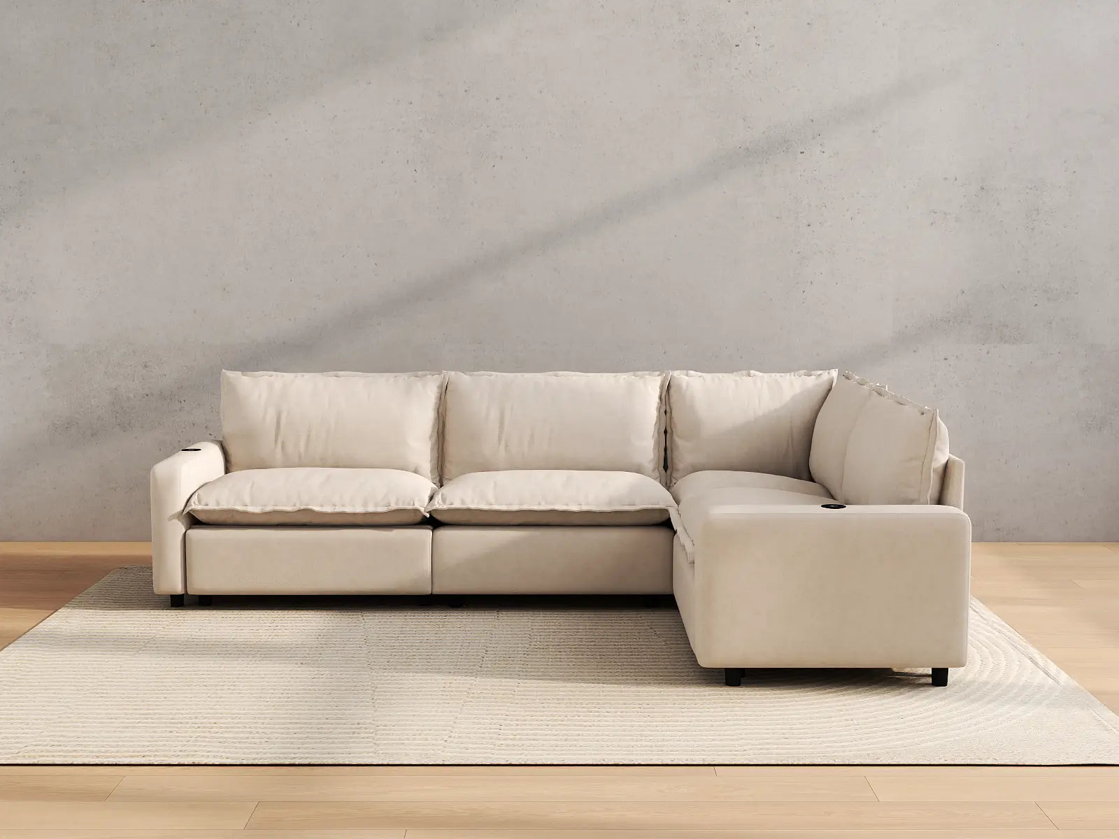 Modular Cero L Shaped Sectional Sofa with Recliner | 4-Piece Beige Linen Home Living L-Shaped Sectionals 4-Seater