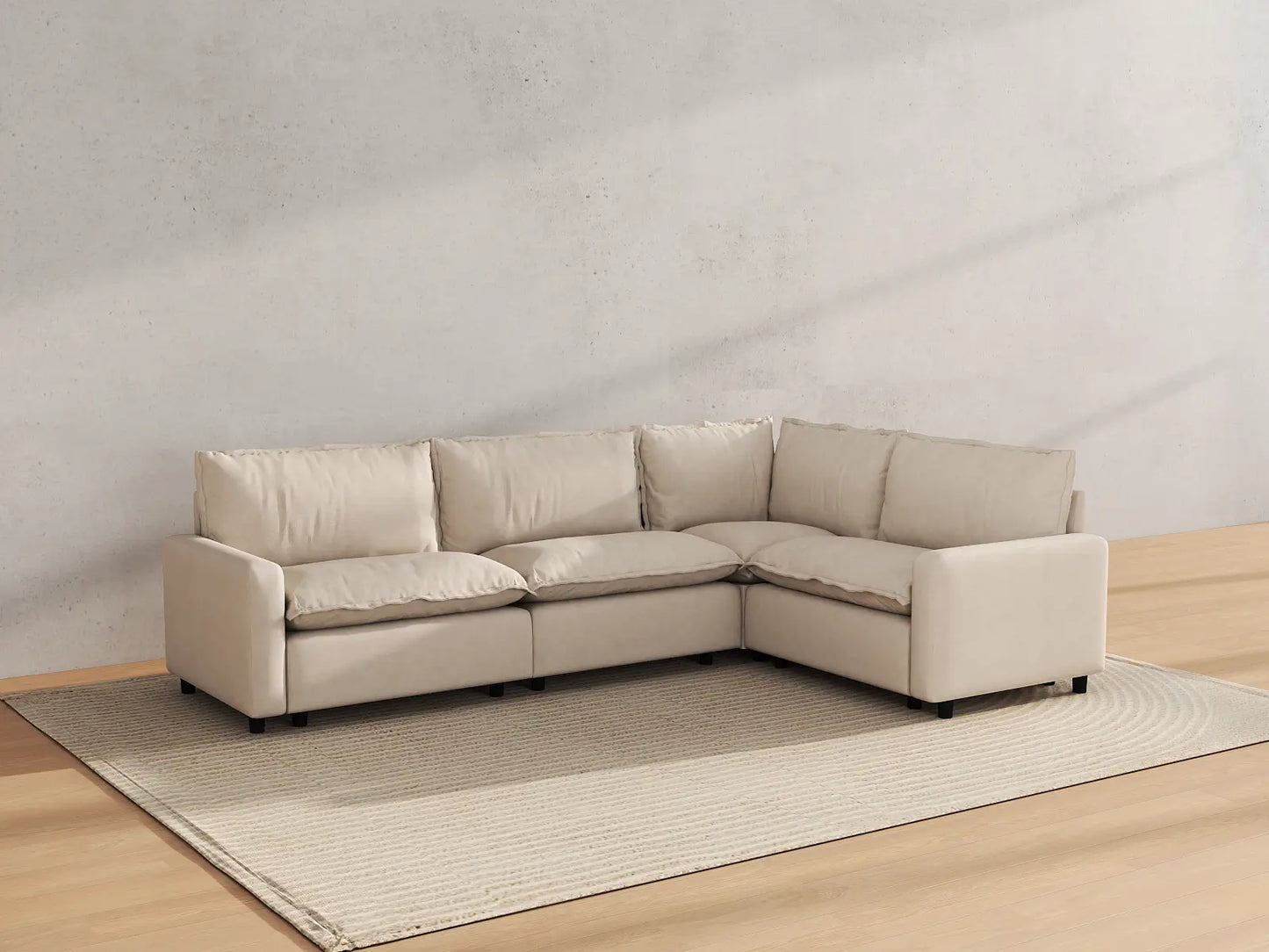 Modular Cero Modular Sectionals | 4-Piece Beige Linen Home Living L-Shaped Sectionals 4-Seater