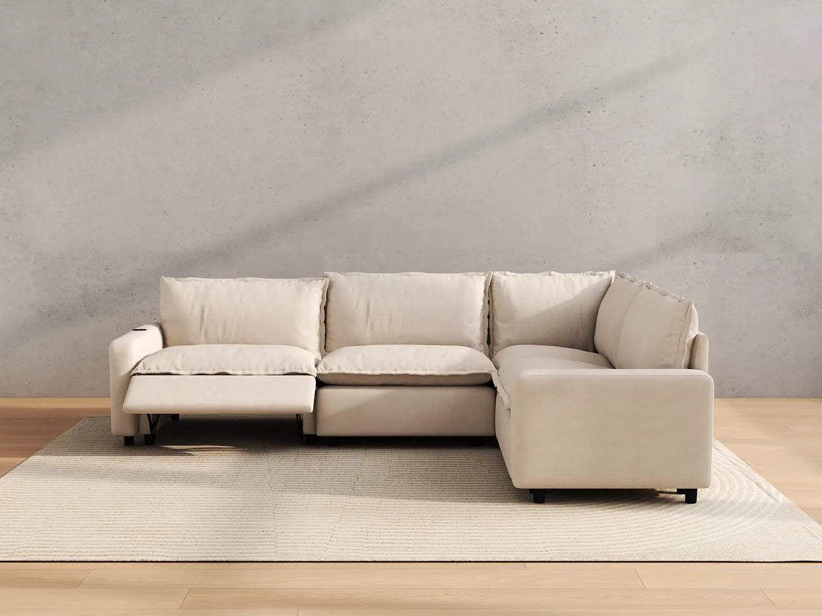 Modular Cero Reclining Sectionals | 4-Piece Beige Linen Home Living L-Shaped Sectionals 4-Seater