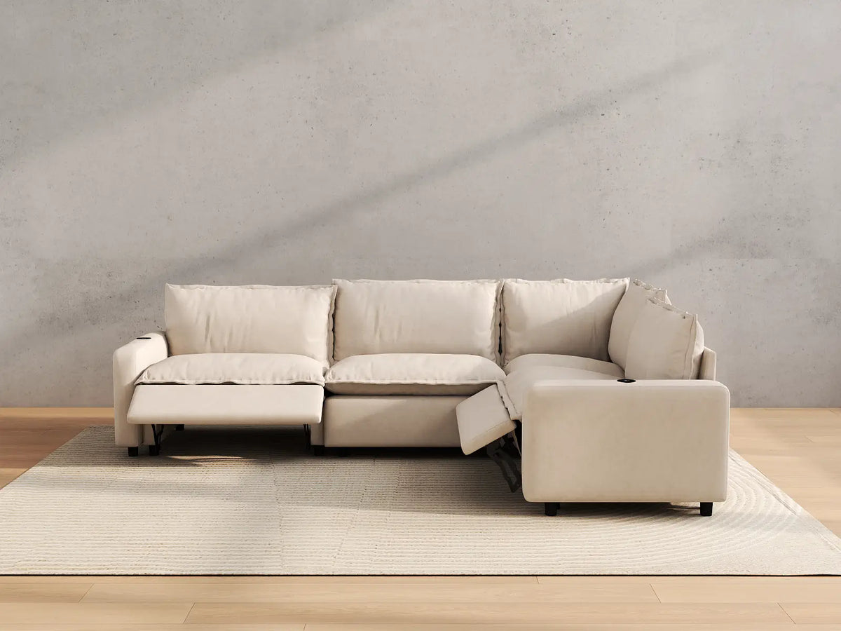 Modular Cero Reclining Sectionals | 4-Piece Beige Linen Home Living L-Shaped Sectionals 4-Seater