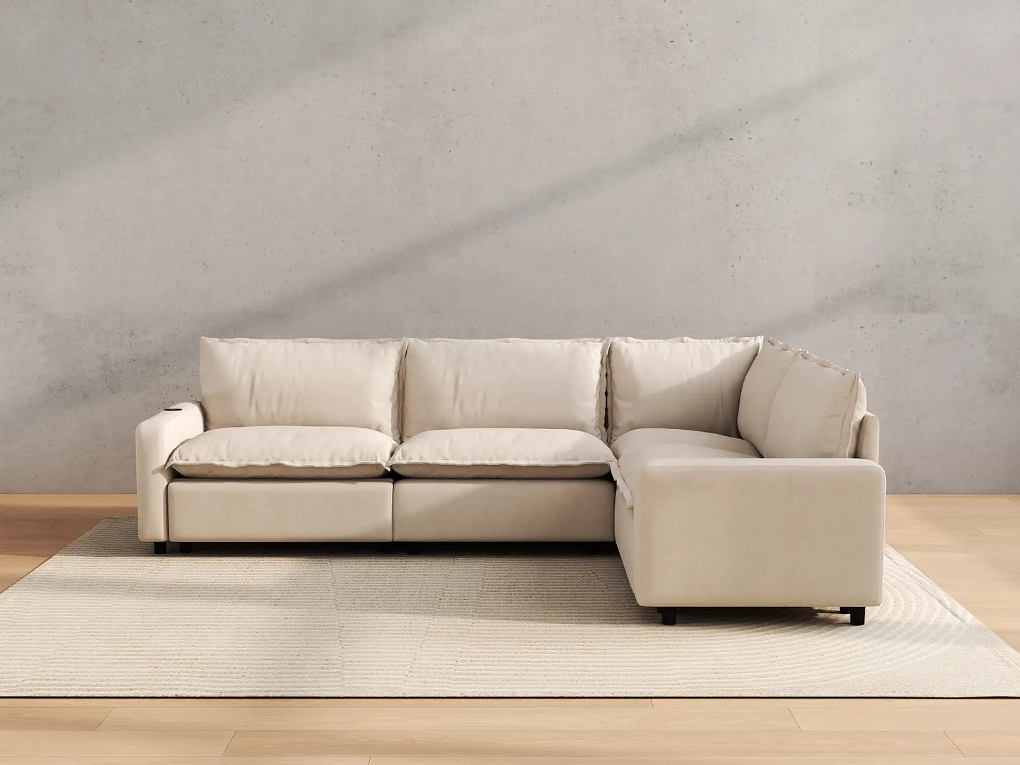 Modular Cero Reclining Sectionals | 4-Piece Beige Linen Home Living L-Shaped Sectionals 4-Seater