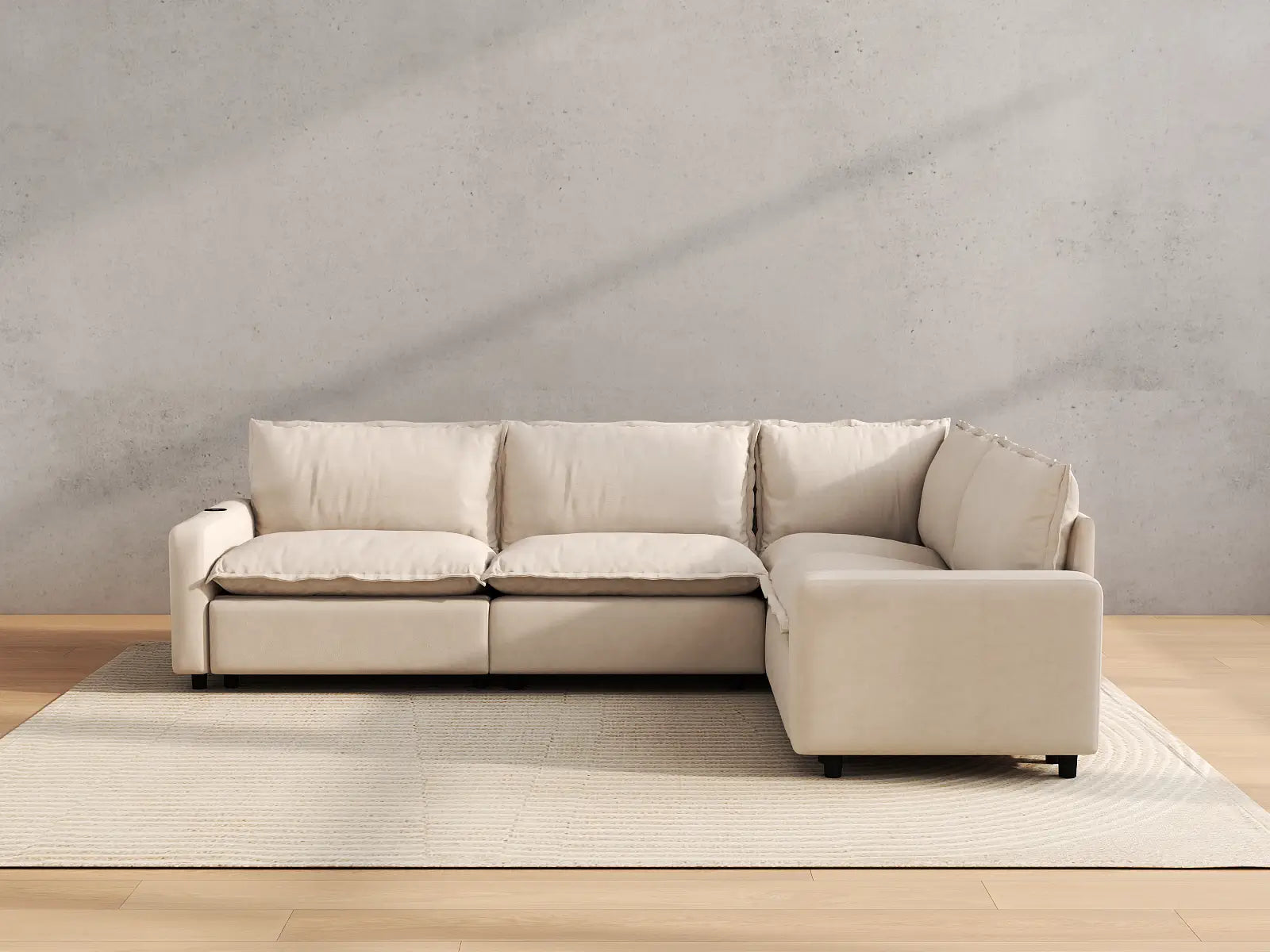 Modular Cero L Shaped Reclining Sectional | 4-Piece Beige Linen Home Living L-Shaped Sectionals 4-Seater