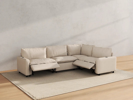 Modular Cero Reclining Sectionals | 4-Piece Beige Linen Home Living L-Shaped Sectionals 4-Seater