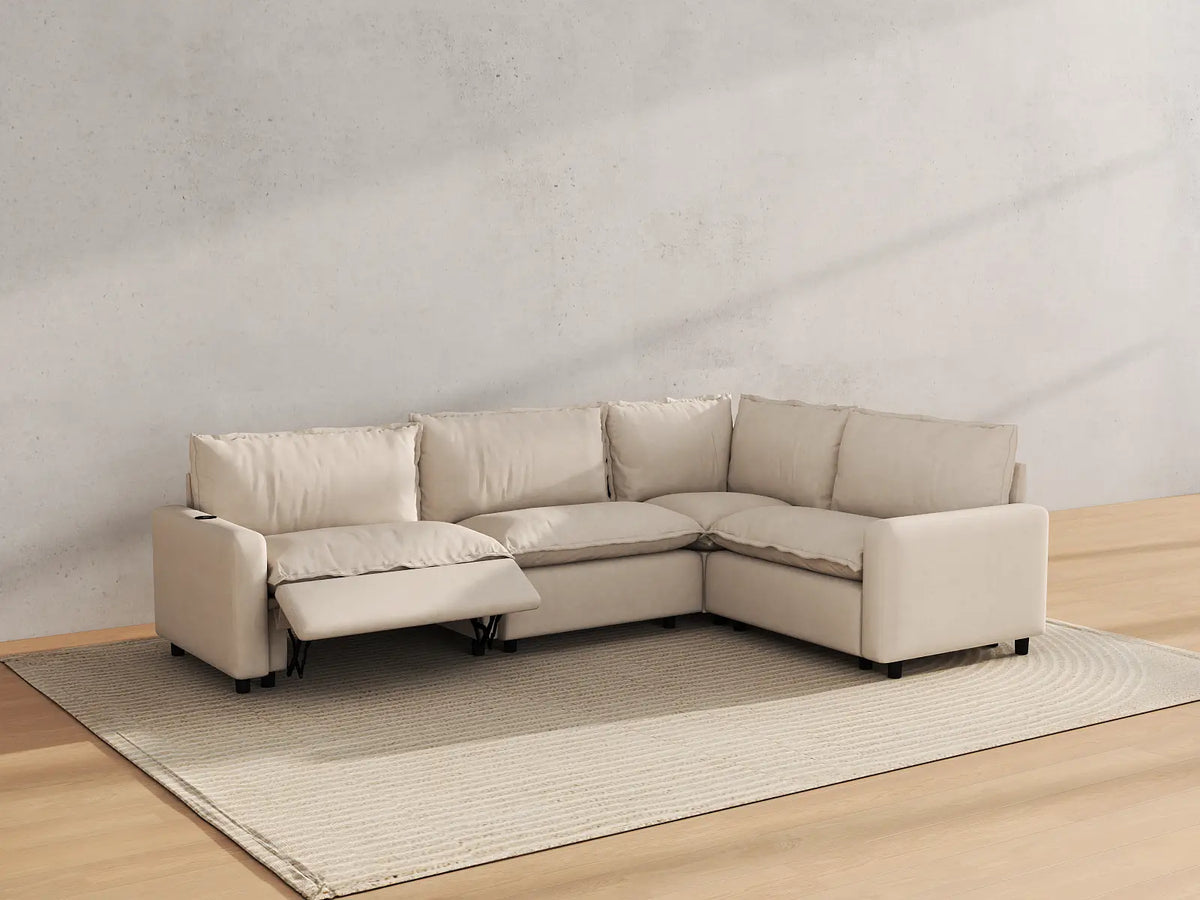 Modular Cero Reclining Sectionals | 4-Piece Beige Linen Home Living L-Shaped Sectionals 4-Seater