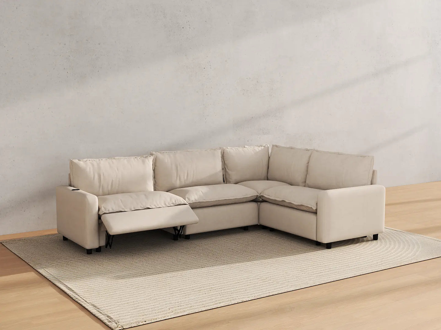 Modular Cero Reclining Sectionals | 4-Piece Beige Linen Home Living L-Shaped Sectionals 4-Seater