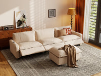 Modular Cero Sectional with Recliner and Chaise | 4-Piece Beige Linen Large Space Chaise Sectionals 3-Seater with 1-Ottoman