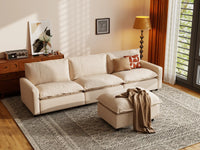 Modular Cero Modular Sectionals | 4-Piece Beige Linen Large Space Chaise Sectionals 3-Seater with 1-Ottoman
