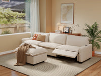 Modular Cero Reclining Sectionals | 4-Piece Beige Linen Large Space Chaise Sectionals 3-Seater with 1-Ottoman