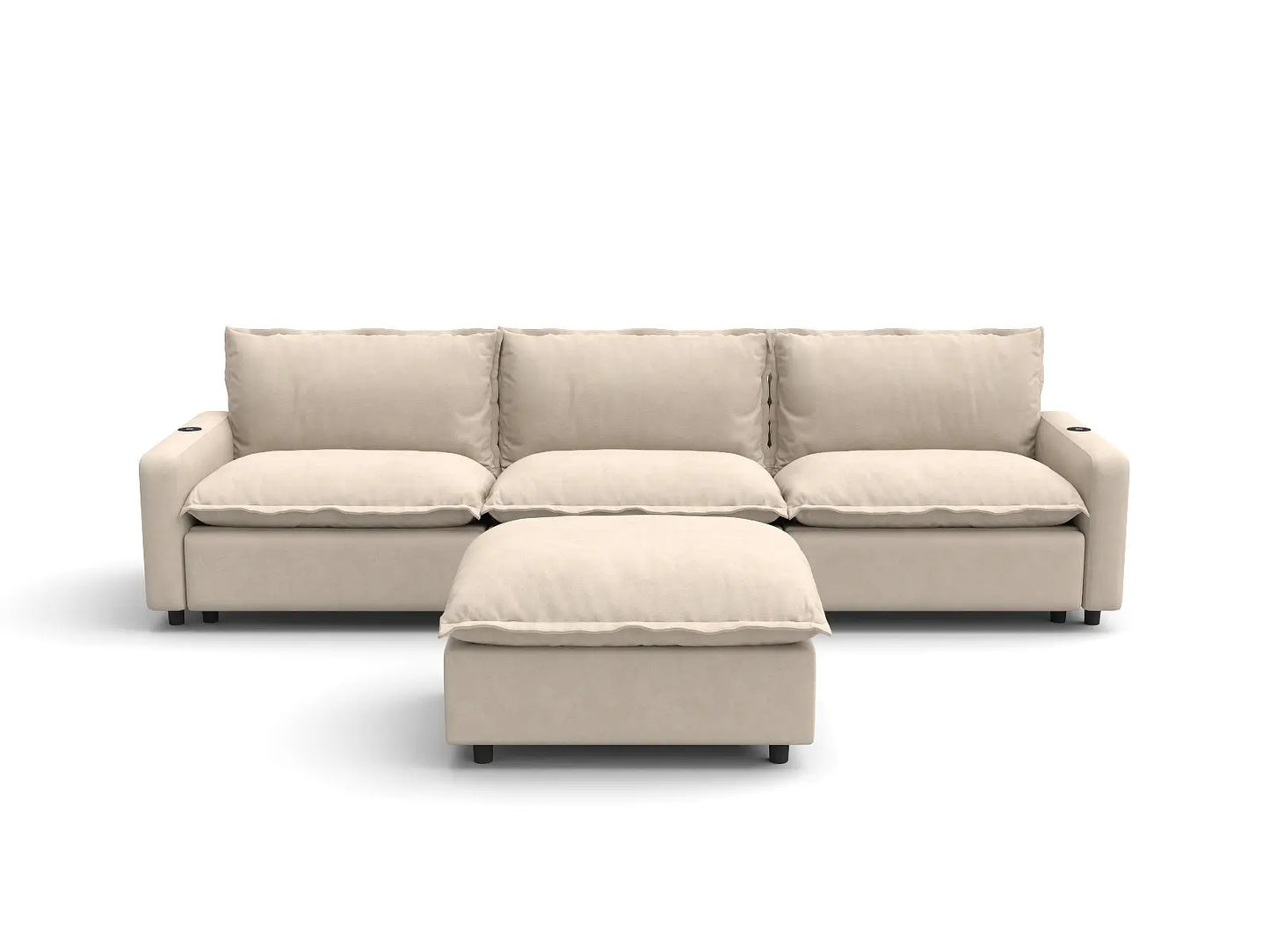 Modular Cero Sectional with Recliner and Chaise | 4-Piece Beige Linen Large Space Chaise Sectionals 3-Seater with 1-Ottoman