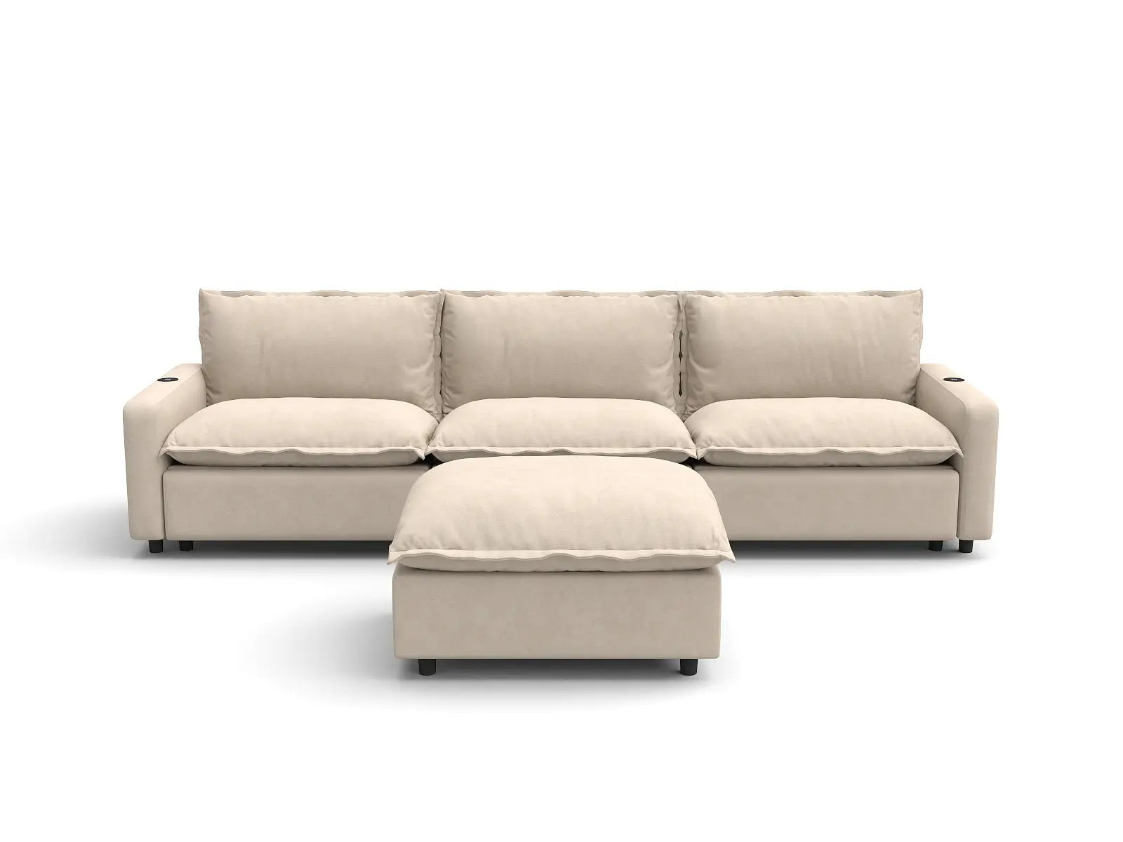 Modular Cero Sectional with Recliner and Chaise | 4-Piece Beige Linen Large Space Chaise Sectionals 3-Seater with 1-Ottoman