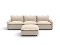 Modular Cero Sectional with Recliner and Chaise | 4-Piece Beige Linen Large Space Chaise Sectionals 3-Seater with 1-Ottoman