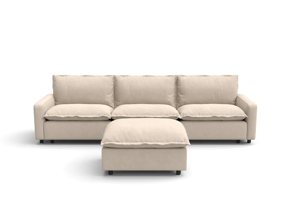Modular Cero Modular Sectionals | 4-Piece Beige Linen Large Space Chaise Sectionals 3-Seater with 1-Ottoman