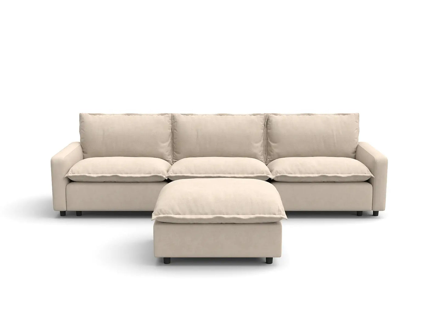 Modular Cero Modular Sectionals | 4-Piece Beige Linen Large Space Chaise Sectionals 3-Seater with 1-Ottoman