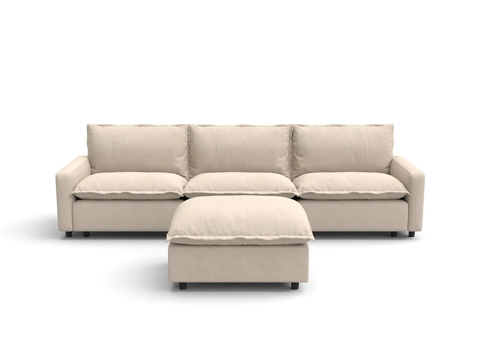 Modular Cero Modular Sectional with Ottoman | 4-Piece Beige Linen Large Space Chaise Sectionals 3-Seater with 1-Ottoman