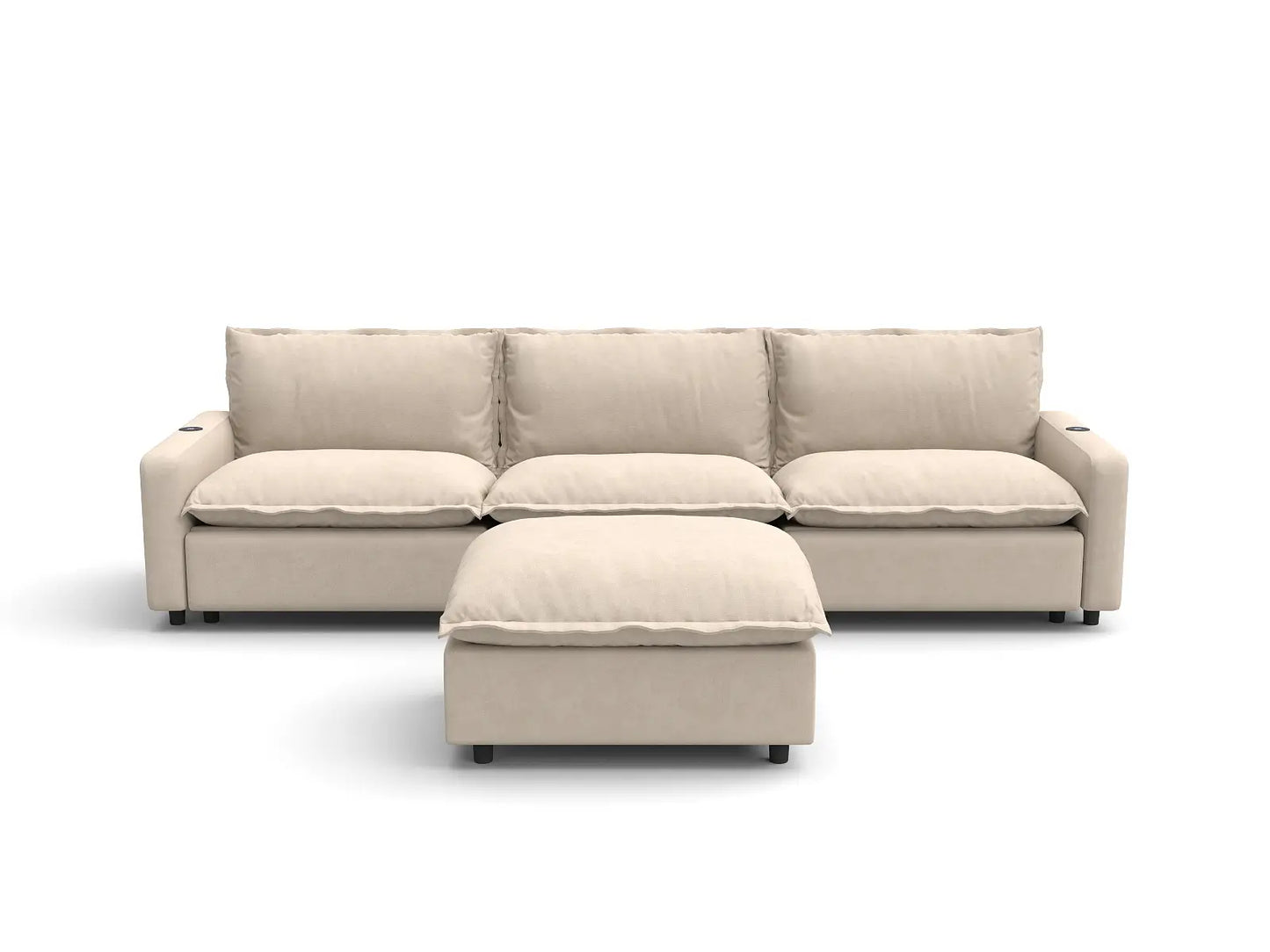 Modular Cero Reclining Sectionals | 4-Piece Beige Linen Large Space Chaise Sectionals 3-Seater with 1-Ottoman