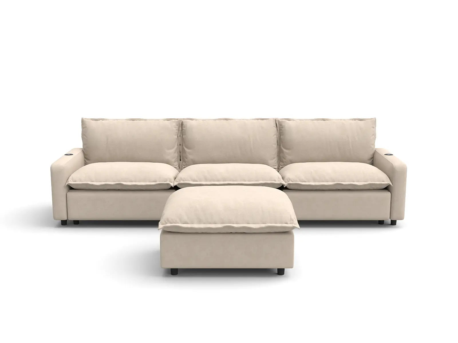 Modular Cero Reclining Sectional with Chaise | 4-Piece Beige Linen Large Space Chaise Sectionals 3-Seater with 1-Ottoman