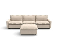 Modular Cero Reclining Sectionals | 4-Piece Beige Linen Large Space Chaise Sectionals 3-Seater with 1-Ottoman