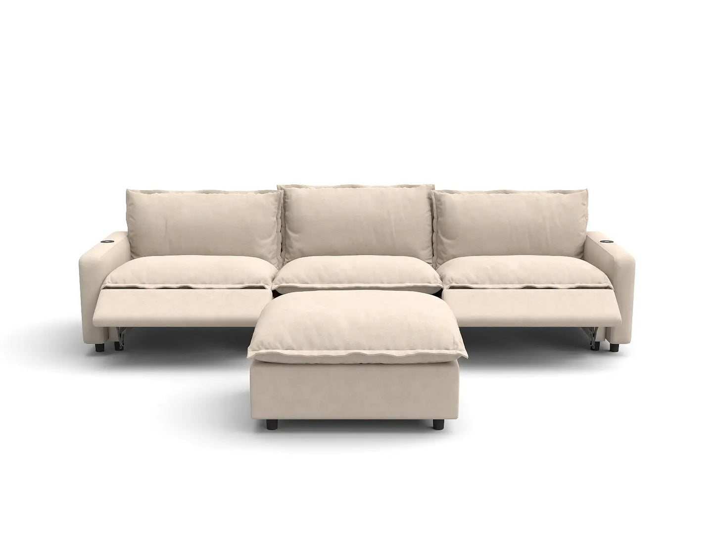 Modular Cero Reclining Sectionals | 4-Piece Beige Linen Large Space Chaise Sectionals 3-Seater with 1-Ottoman