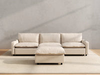 Modular Cero Reclining Sectionals | 4-Piece Beige Linen Large Space Chaise Sectionals 3-Seater with 1-Ottoman