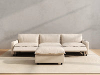Modular Cero Sectional with Recliner and Chaise | 4-Piece Beige Linen Large Space Chaise Sectionals 3-Seater with 1-Ottoman