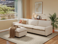 Modular Cero Modular Sectionals | 4-Piece Beige Linen Large Space Chaise Sectionals 3-Seater with 1-Ottoman
