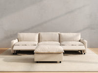 Modular Cero Reclining Sectionals | 4-Piece Beige Linen Large Space Chaise Sectionals 3-Seater with 1-Ottoman