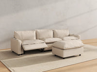 Modular Cero Reclining Sectionals | 4-Piece Beige Linen Large Space Chaise Sectionals 3-Seater with 1-Ottoman
