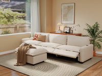 Modular Cero Sectional with Recliner and Chaise | 4-Piece Beige Linen Large Space Chaise Sectionals 3-Seater with 1-Ottoman