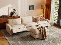 Modular Cero Reclining Sectionals | 4-Piece Beige Linen Large Space Chaise Sectionals 3-Seater with 1-Ottoman